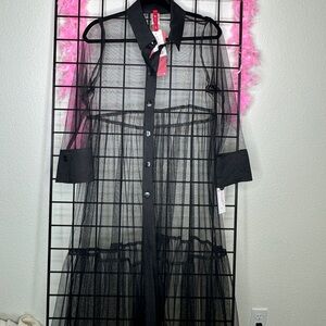 ic by Connie K Sheer Black Button Down Dress